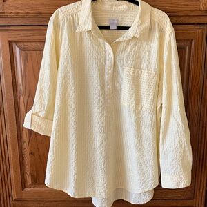 Chico’s size 4 yellow stripe seersucker tunic top/shirt